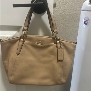 Coach Tan Leather Tote with Gold Accents and wrist wallet